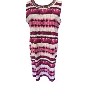 Rafaella Sleeveless Tie-Dye Dress XLG Pink & Purple Cutout Neckline Casual